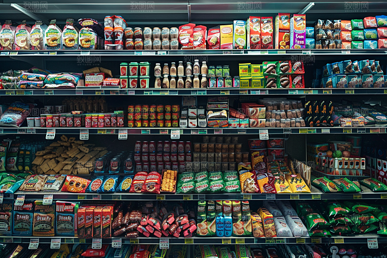 超市货架日常食品摄影图