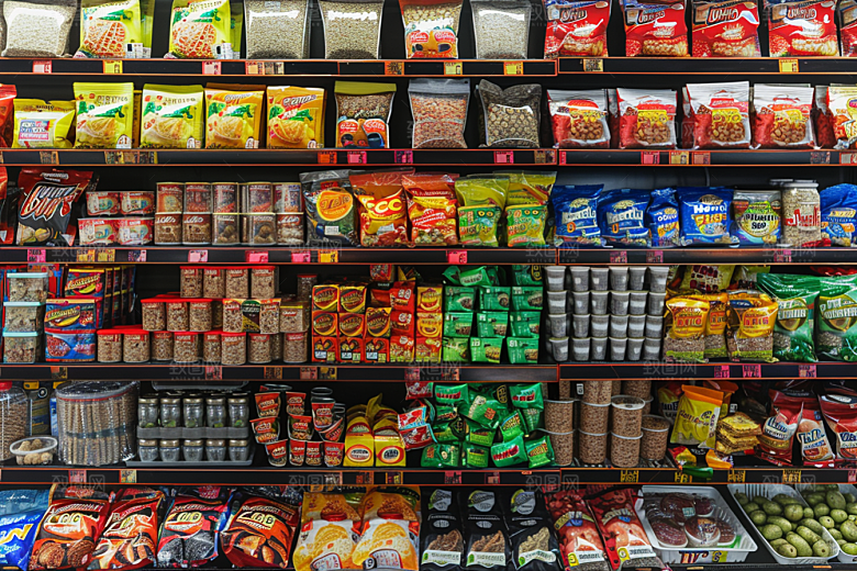 超市货架商品食品摄影图