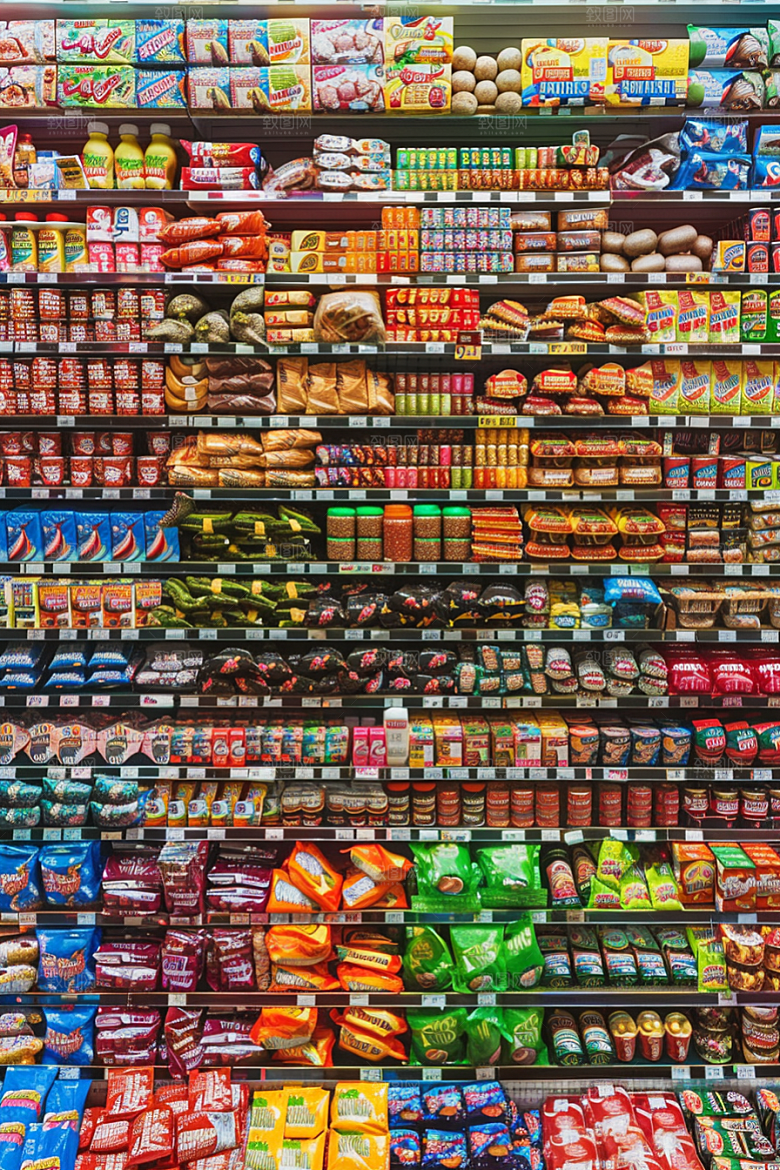 超市货架食品场景摄影图