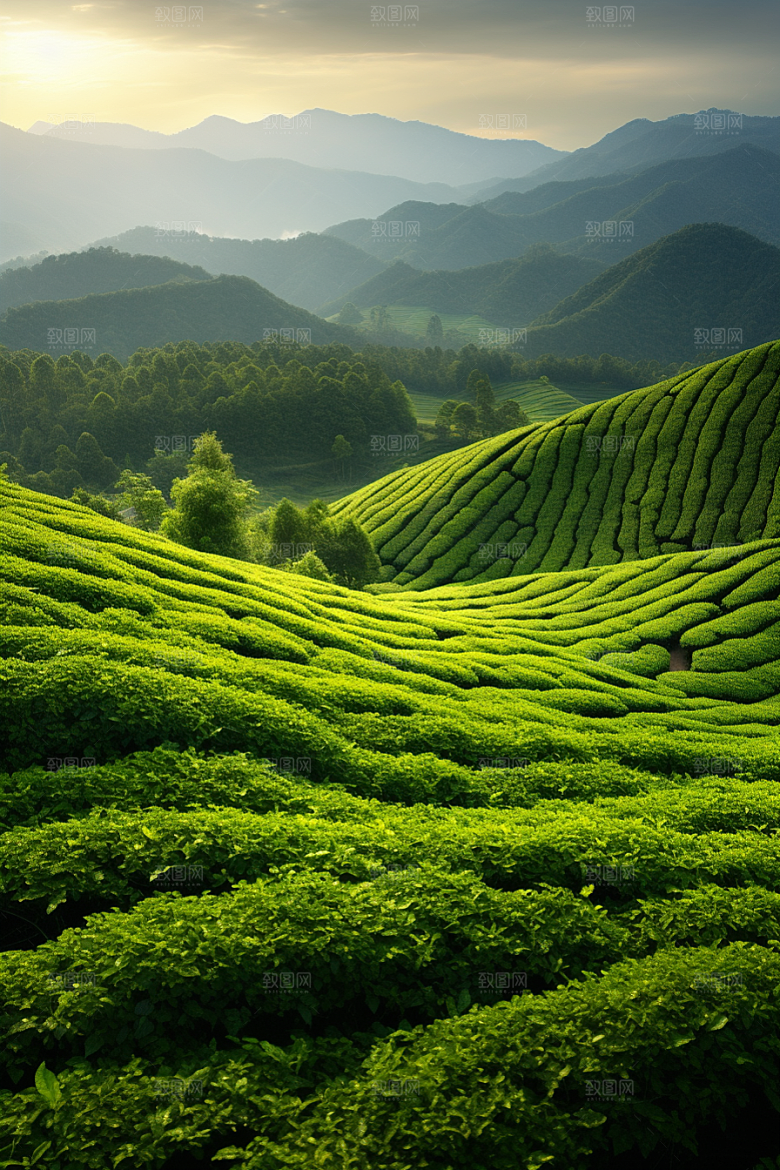 茶叶采茶茶山摄影图