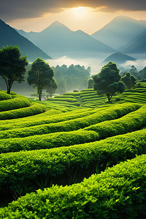 茶叶茶山采茶摄影图