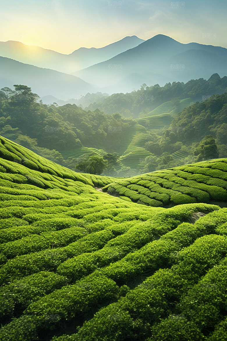 茶叶采茶春季摄影图