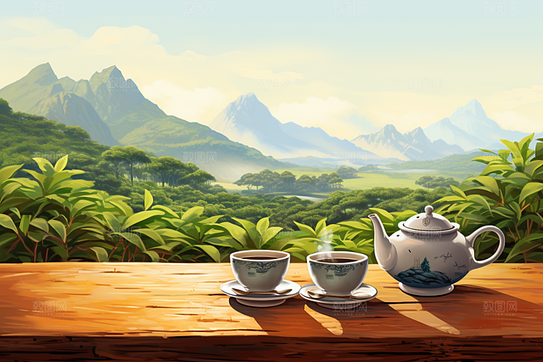 茶叶自然茶园摄影图