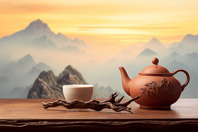 茶叶雨前龙井茶山摄影图