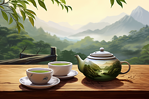 茶叶自然茶山摄影图