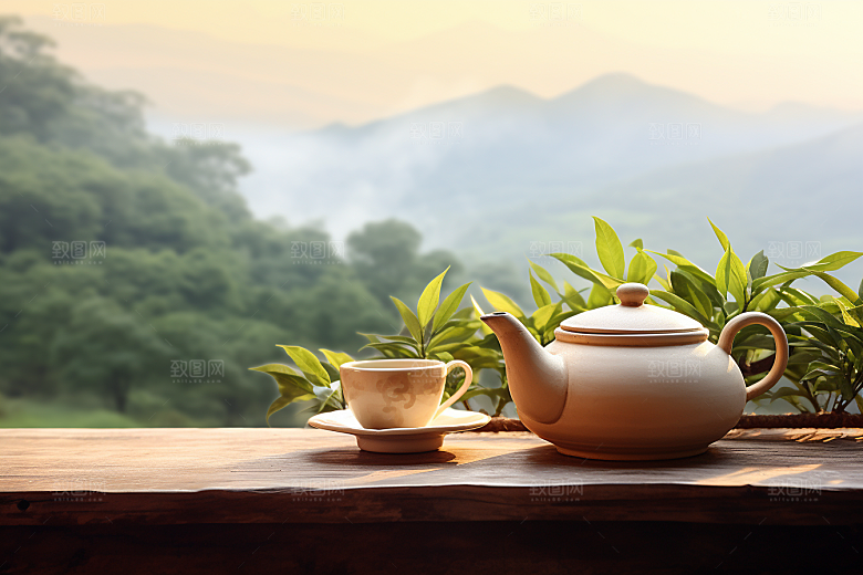 茶叶采茶茶山摄影图
