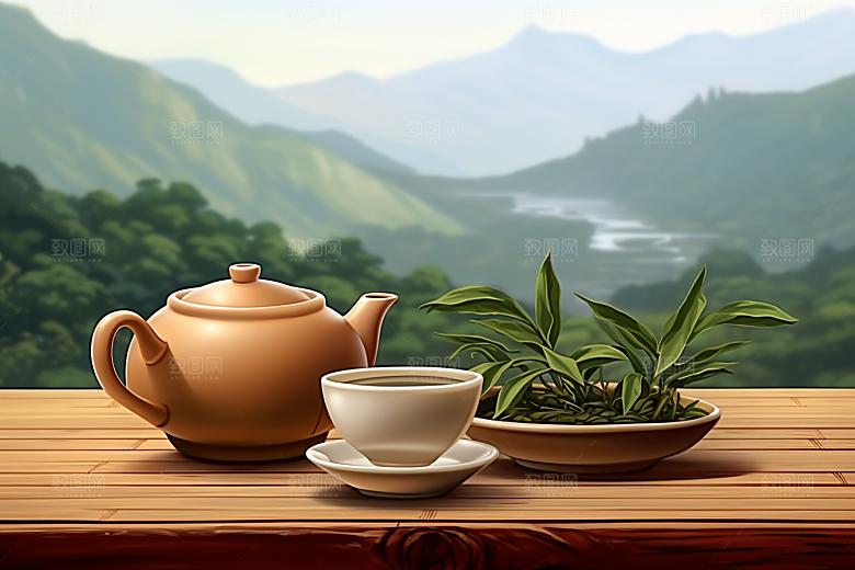 茶叶采茶茶树摄影图