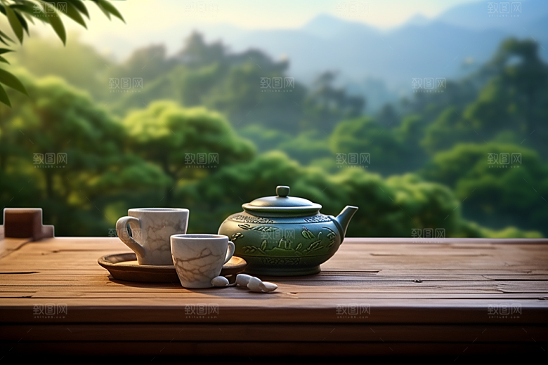 茶叶雨前龙井茶山摄影图