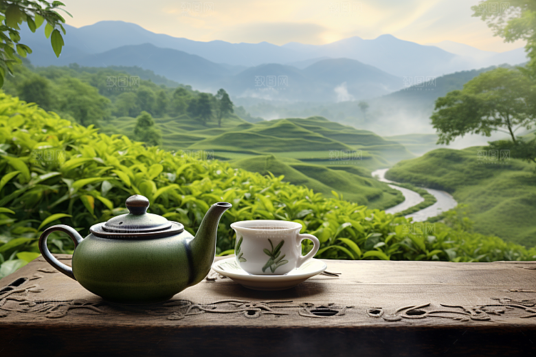 茶叶雨前龙井茶园摄影图