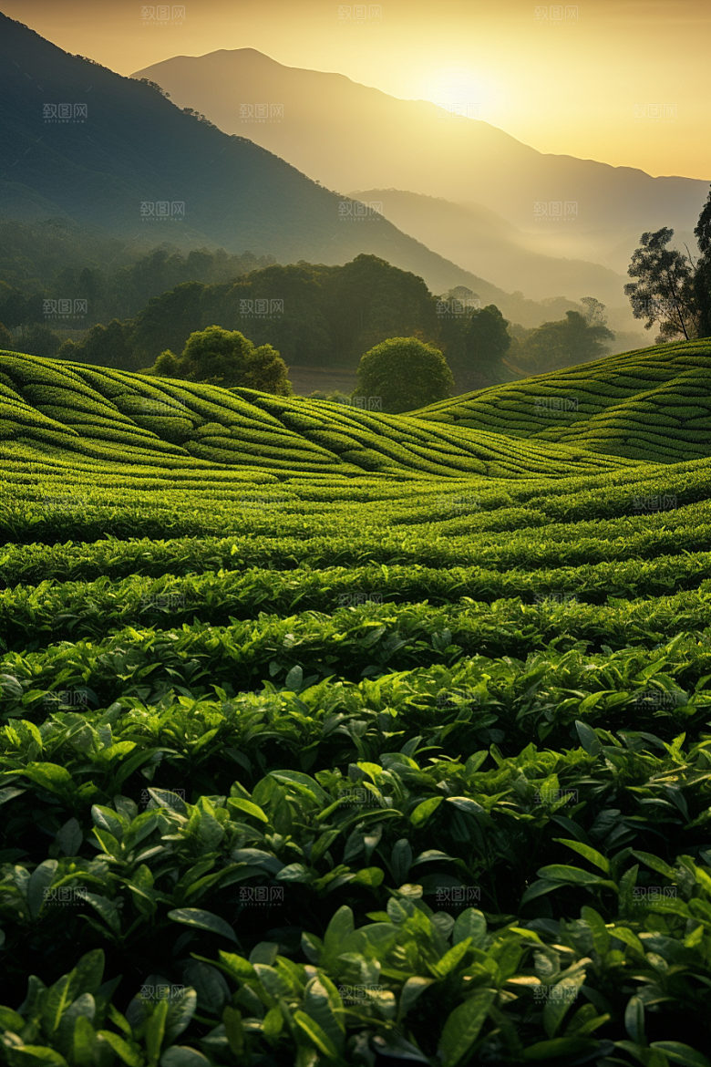 茶叶清新采茶摄影图