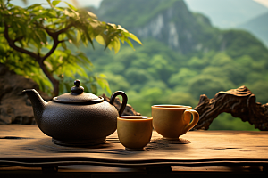 茶叶雨前龙井茶山摄影图