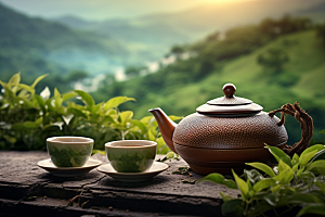 茶叶自然茶山摄影图