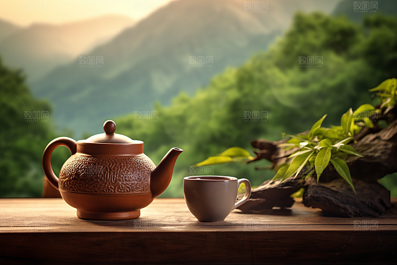 茶叶采茶茶山摄影图