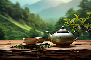 茶叶春天采茶摄影图