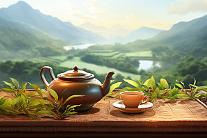 茶叶茶山春茶摄影图