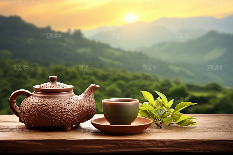 茶叶采茶茶山摄影图
