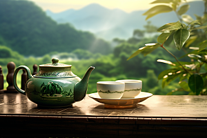 茶叶清新采茶摄影图