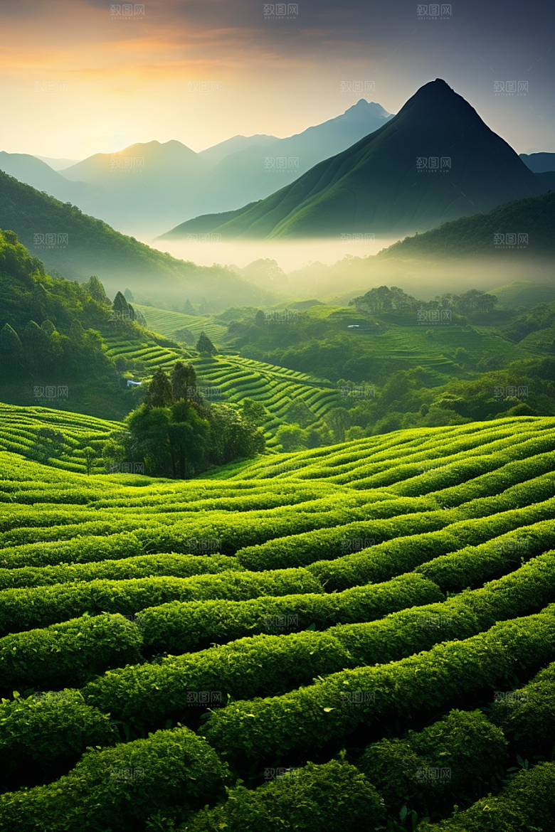 茶叶采茶春茶摄影图