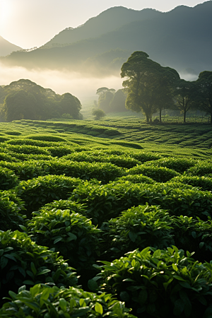 茶叶自然茶山摄影图