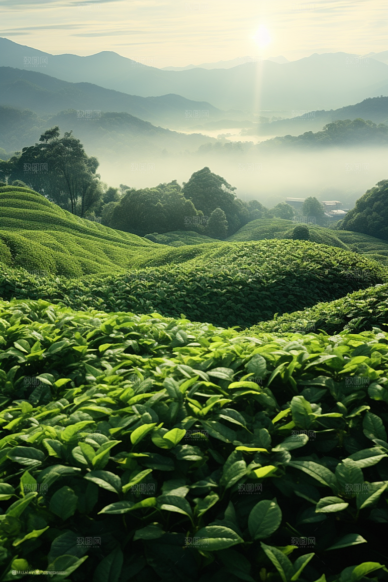 茶叶自然茶山摄影图