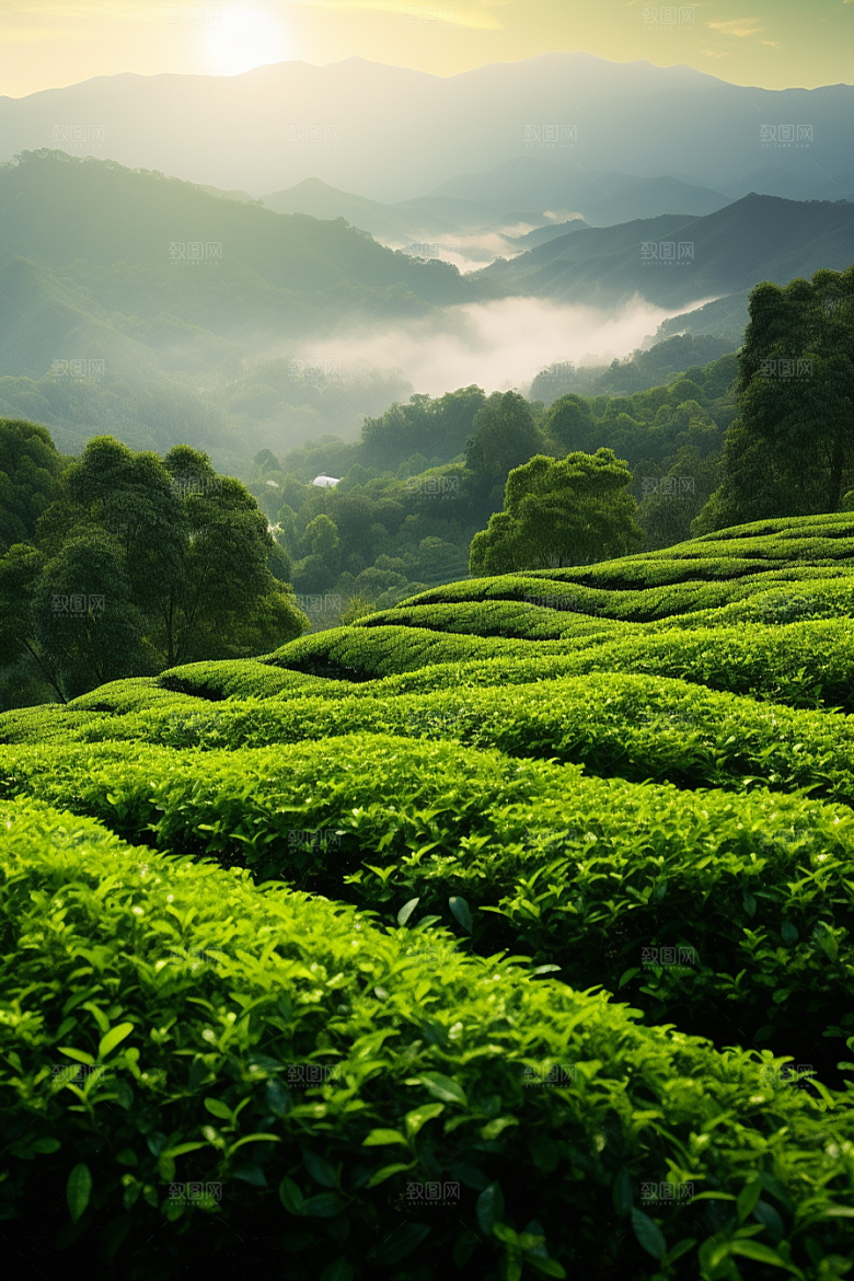 茶叶采茶春茶摄影图