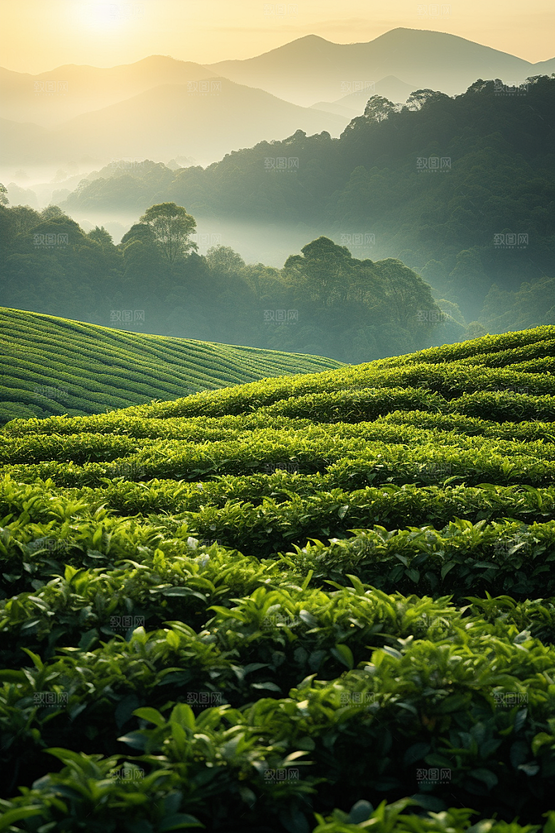 茶叶春天采茶摄影图