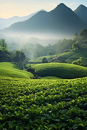 茶叶采茶春茶摄影图