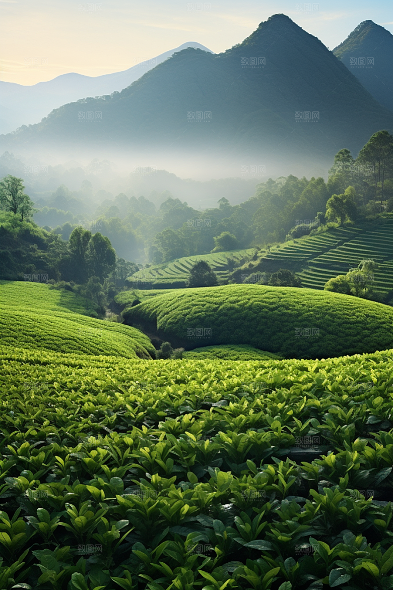 茶叶采茶春茶摄影图