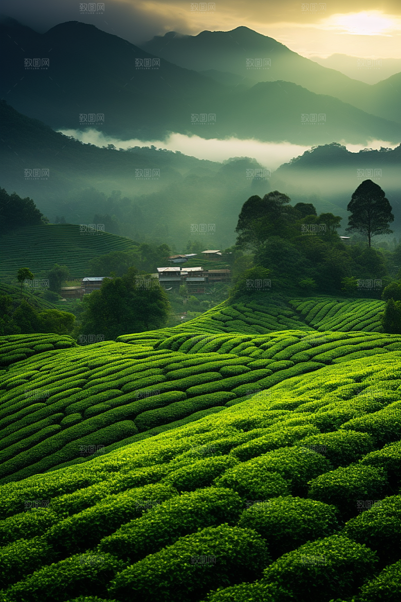 茶叶春季茶山摄影图