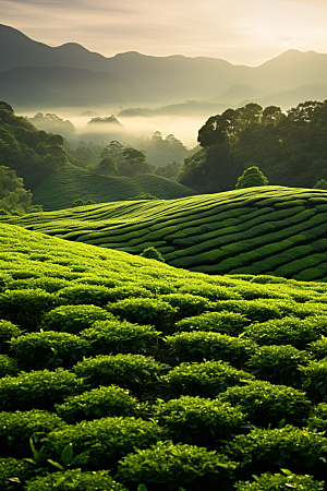 茶叶采茶茶山摄影图
