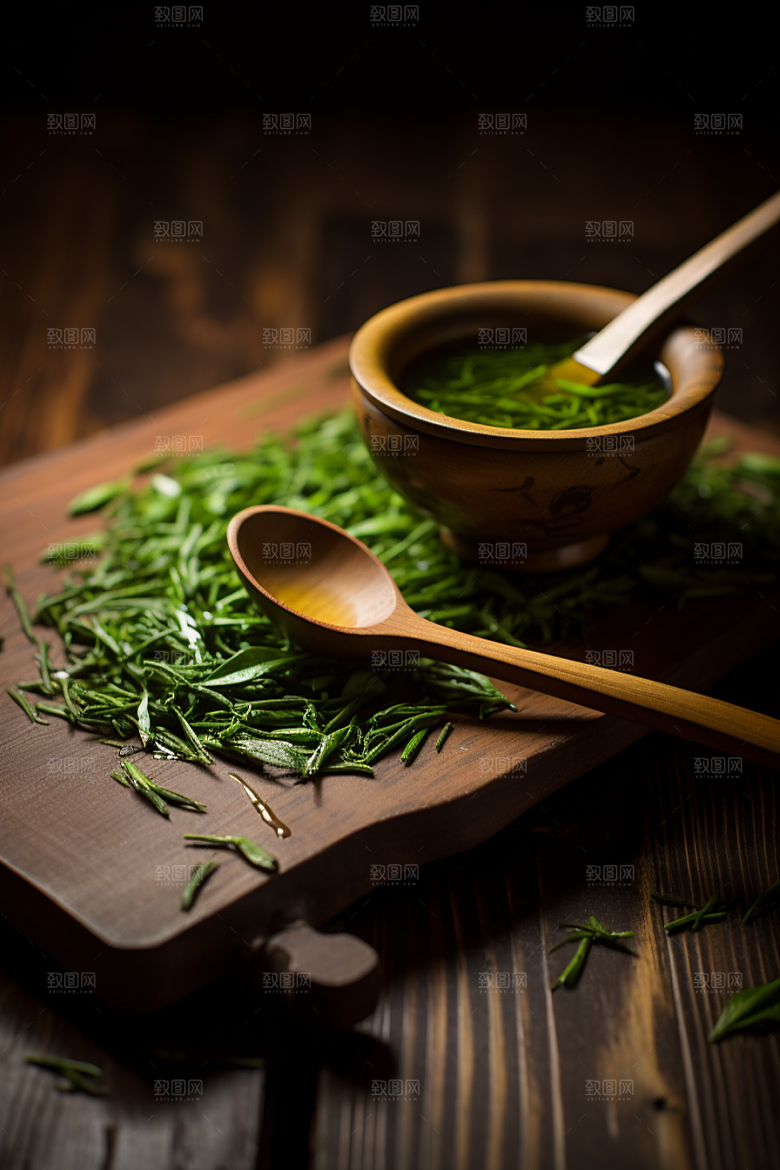 茶叶雨前龙井茶山摄影图