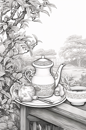 茶园写实国画铜版画