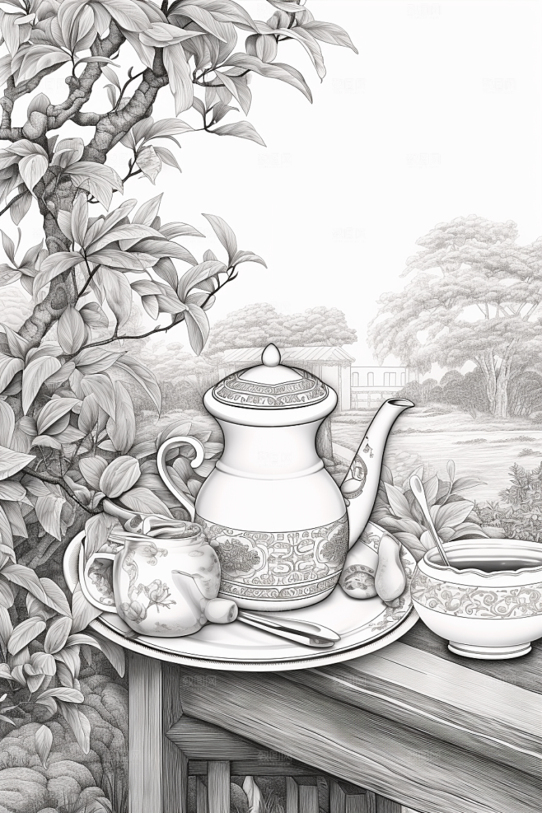 茶园写实国画铜版画