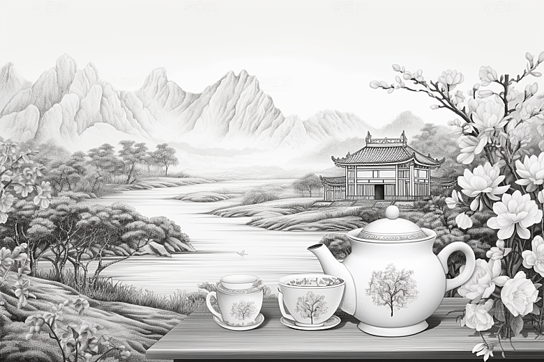 茶园中国风写实铜版画