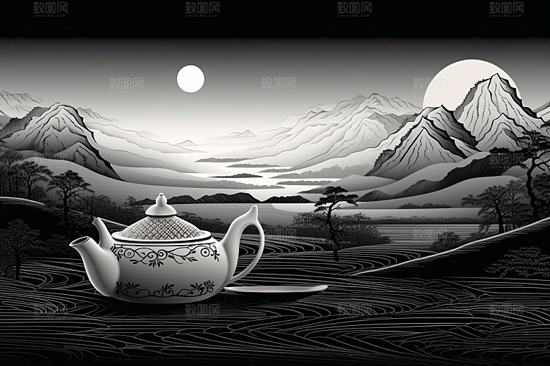 茶园写实中国风铜版画