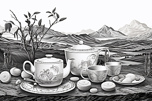 茶园传统国画铜版画