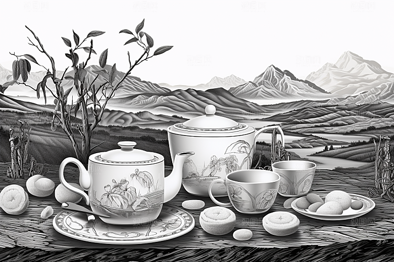 茶园传统国画铜版画