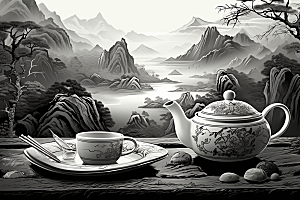 茶园写实传统铜版画