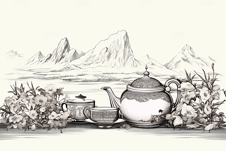 茶园国画中国风铜版画