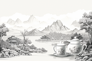 茶园传统黑白铜版画