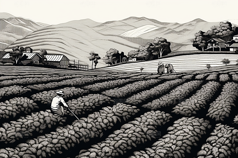 茶园国画传统铜版画