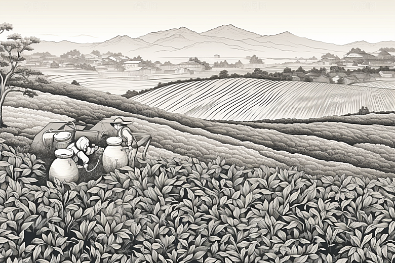茶园国画传统铜版画