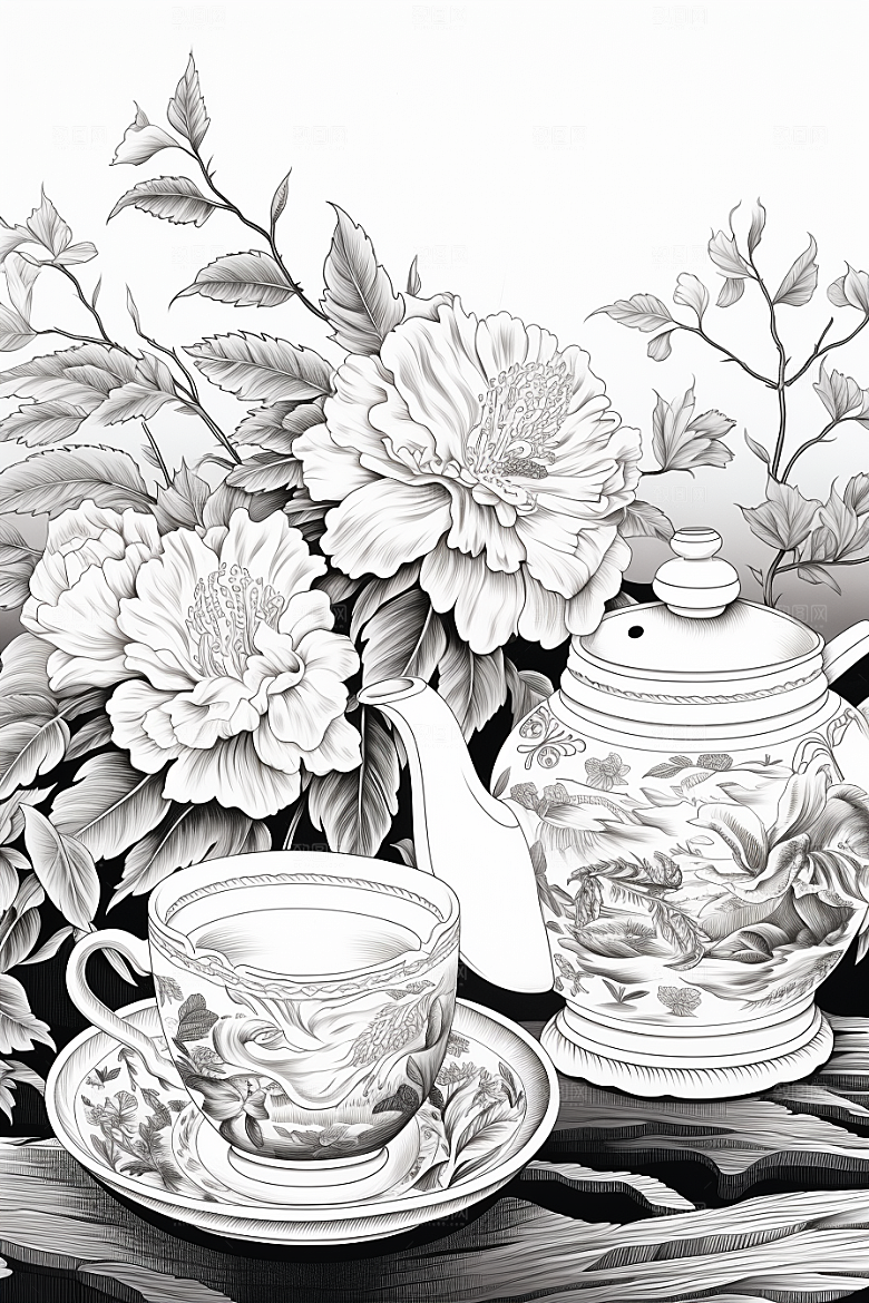 茶园雕刻写实铜版画