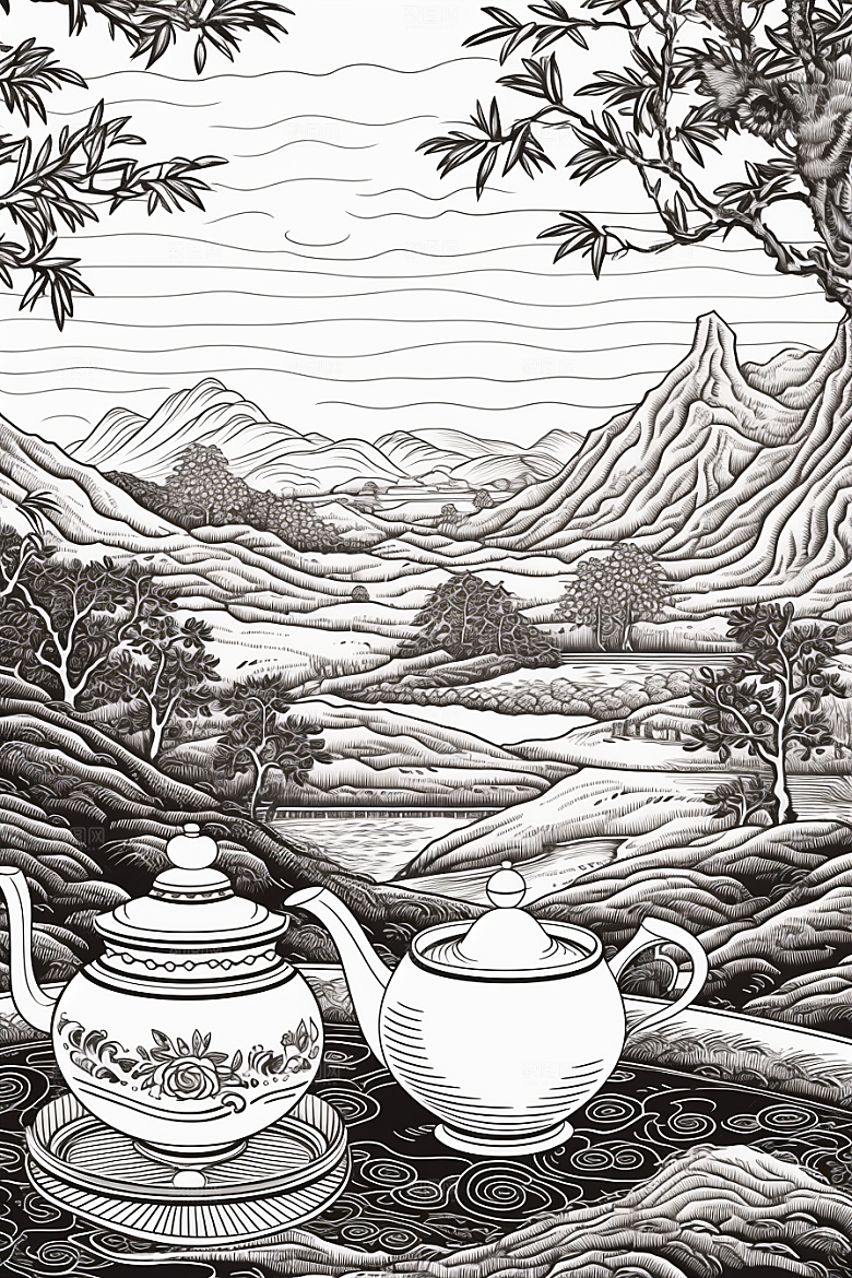 茶园中国风传统铜版画