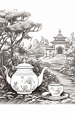 茶园传统中国风铜版画