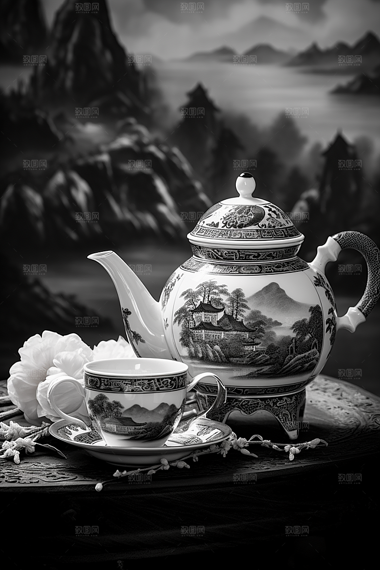 茶园雕刻国画铜版画