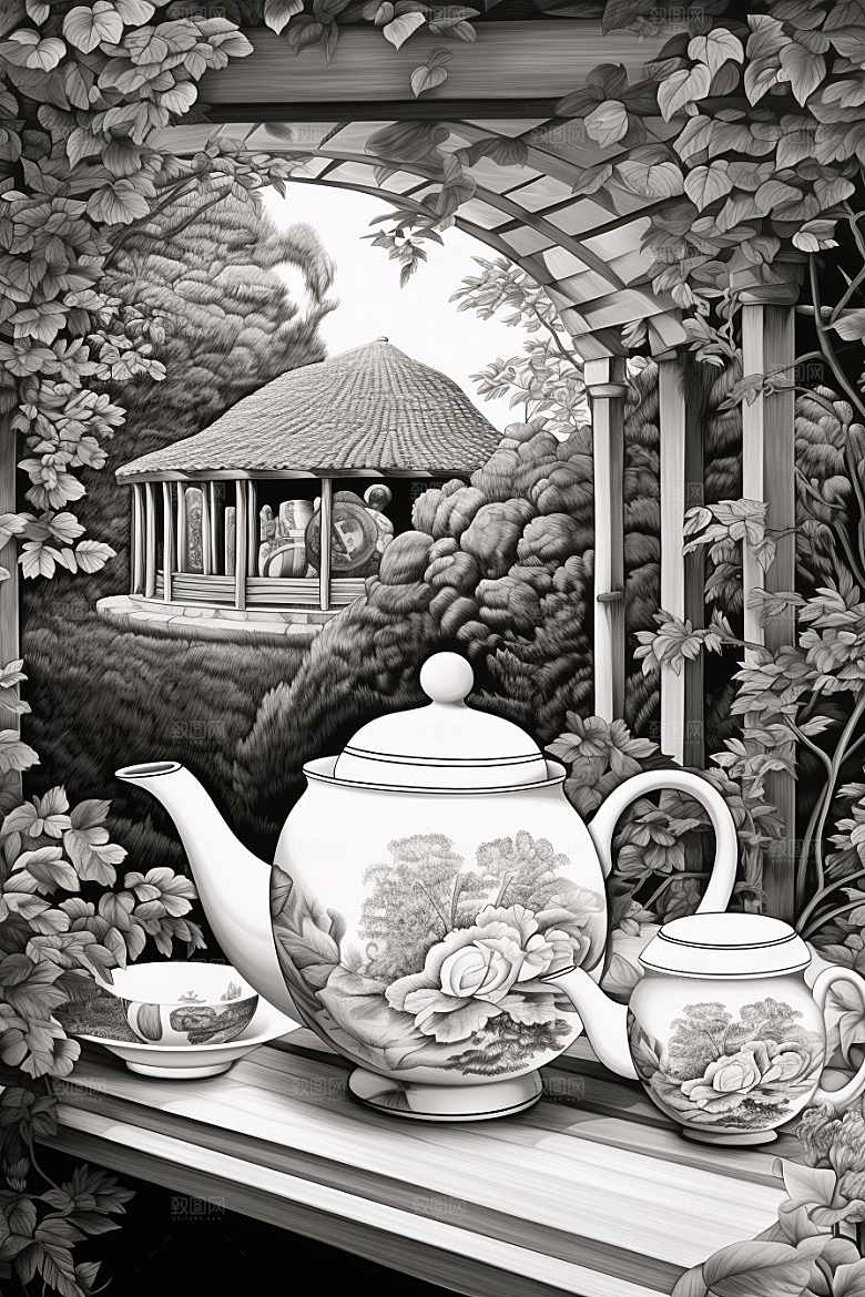 茶园水墨中国风铜版画
