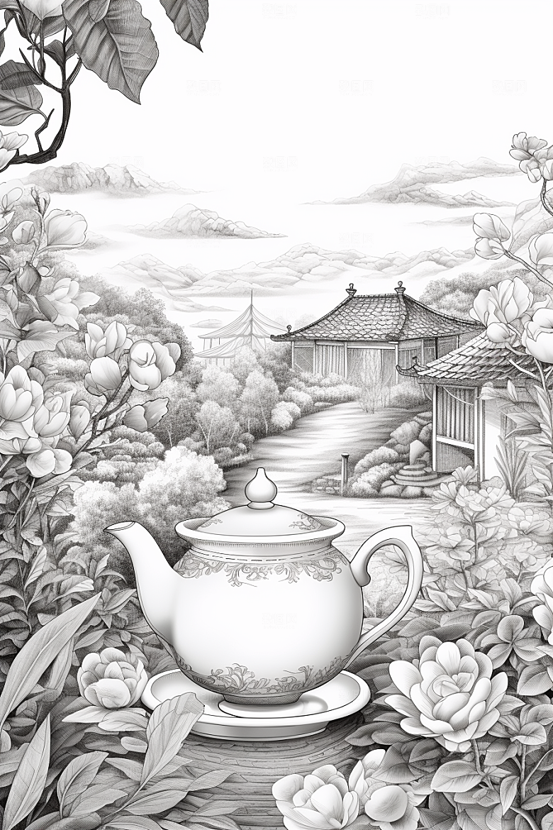 茶园写实传统铜版画