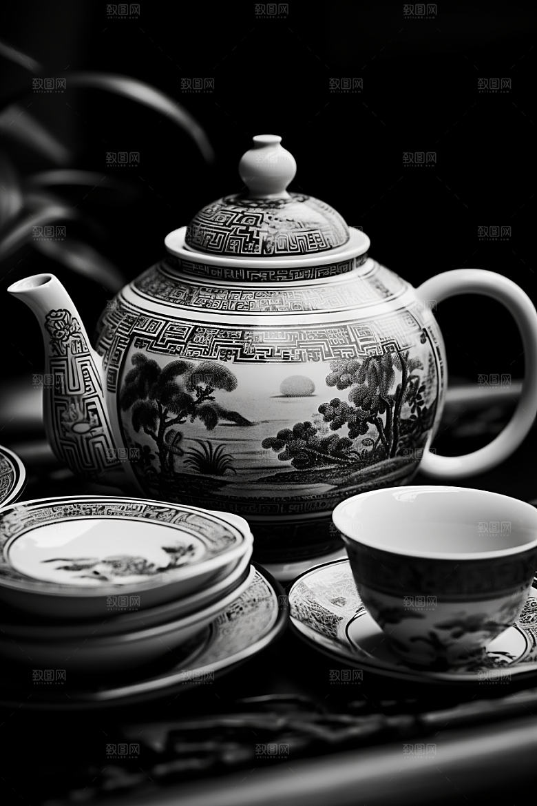 茶园国画中国风铜版画