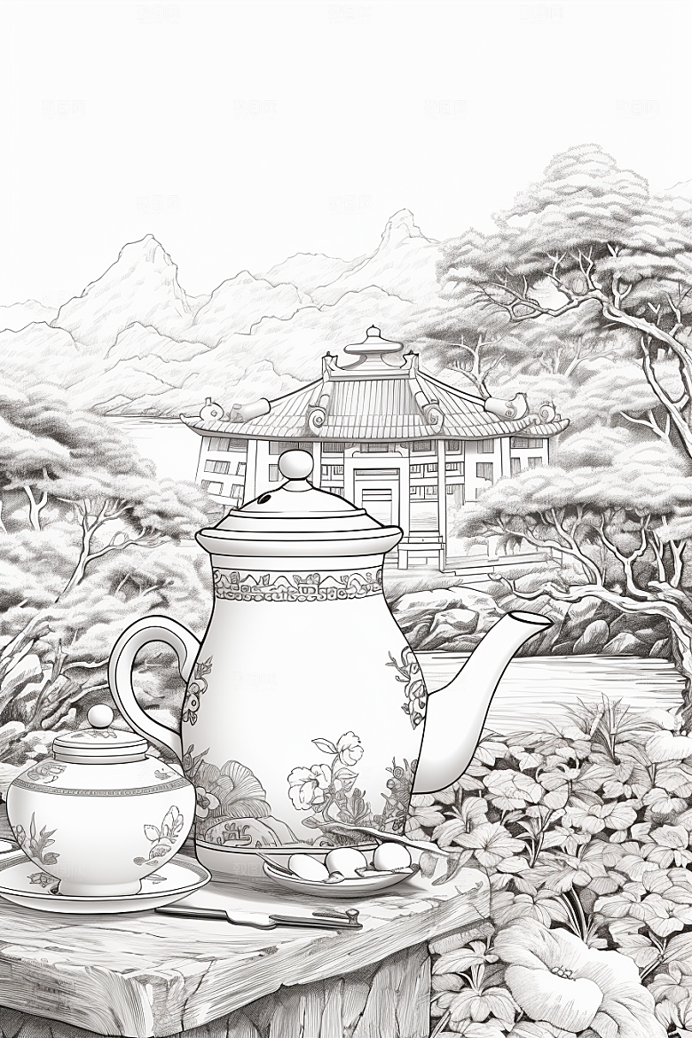 茶园雕刻写实铜版画